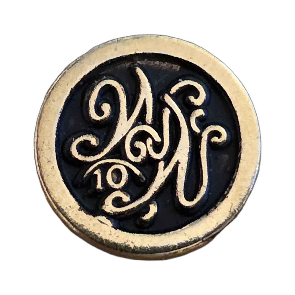 10 Year Service Monogram Crest Gold Tone Lapel Vest Hat Pin K12